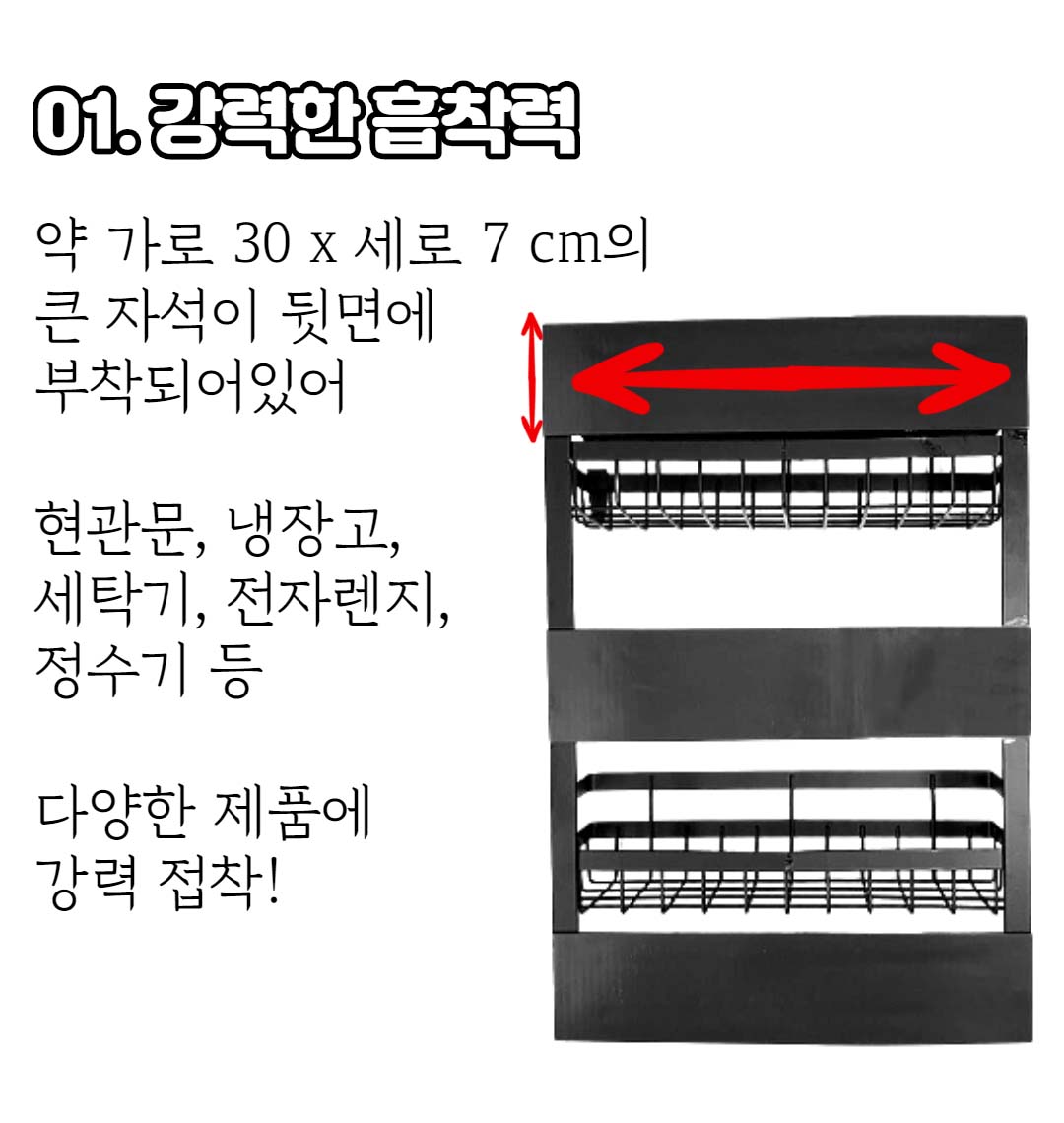 냉장고 자석선반 주방 수납 정리대 영양제 보관함 양념통 정리함 소형 - 상세 이미지 3