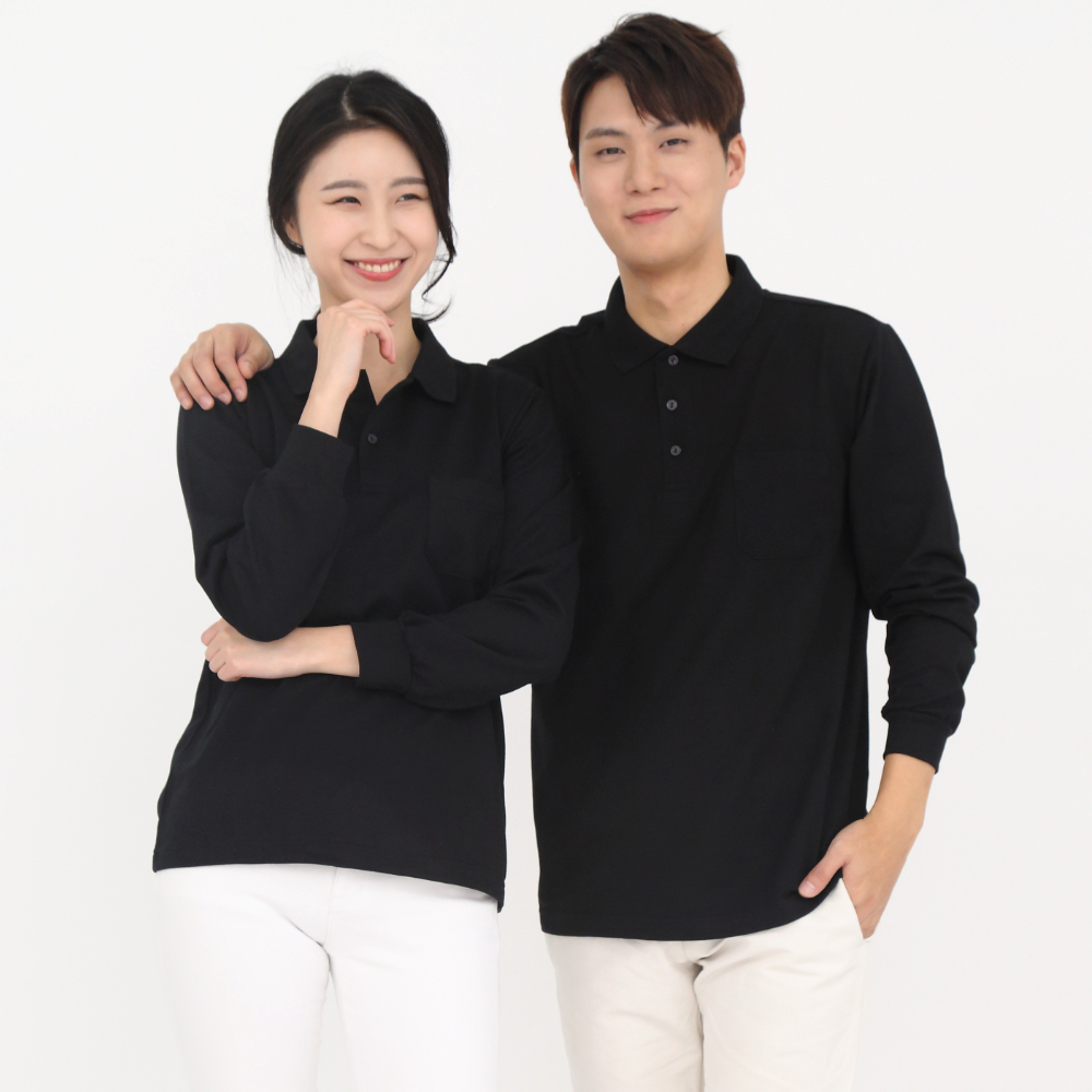 30수pk 검정카라 긴팔티셔츠 식당서빙유니폼 가게티 단체티음식점유니폼 홀서빙복 - 상세 이미지 3
