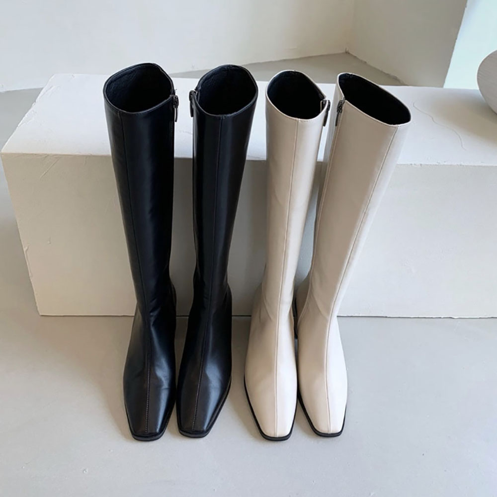 (SALE) 6cm 통 넓은 스퀘어 사각코 여성 롱부츠 (2color) 넉넉한 부츠 - 상품 이미지