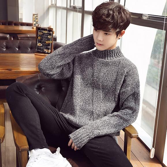 예쁜 남자 반목 니트 겨울 검은색 베이지 쫀쫀한 목폴라 남성 반 목티 폴라티 코디 - 상세 이미지 2