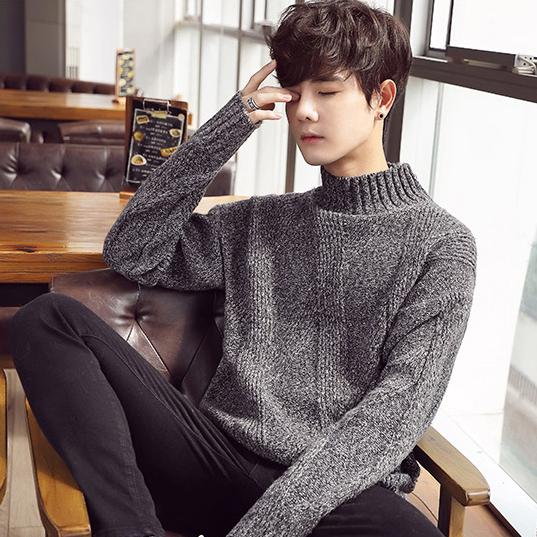 예쁜 남자 반목 니트 겨울 검은색 베이지 쫀쫀한 목폴라 남성 반 목티 폴라티 코디 - 상세 이미지 3