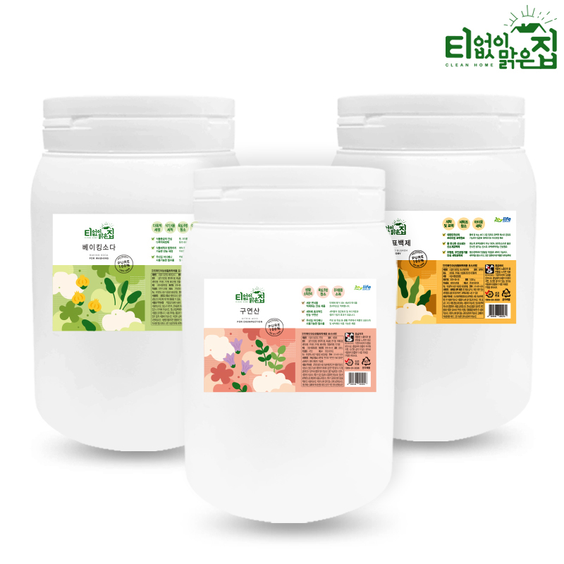 구연산 + 베이킹소다 + 산소계표백제 과탄산소다 1kg X 3종 천연 세제 세탁 - 메인 이미지