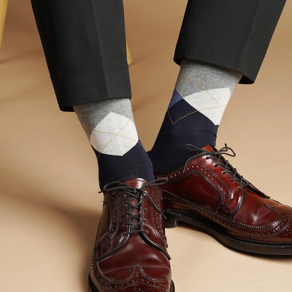 삭피엔스 남자 중목 패션 양말 싱글 아가일 패턴 5color N배송