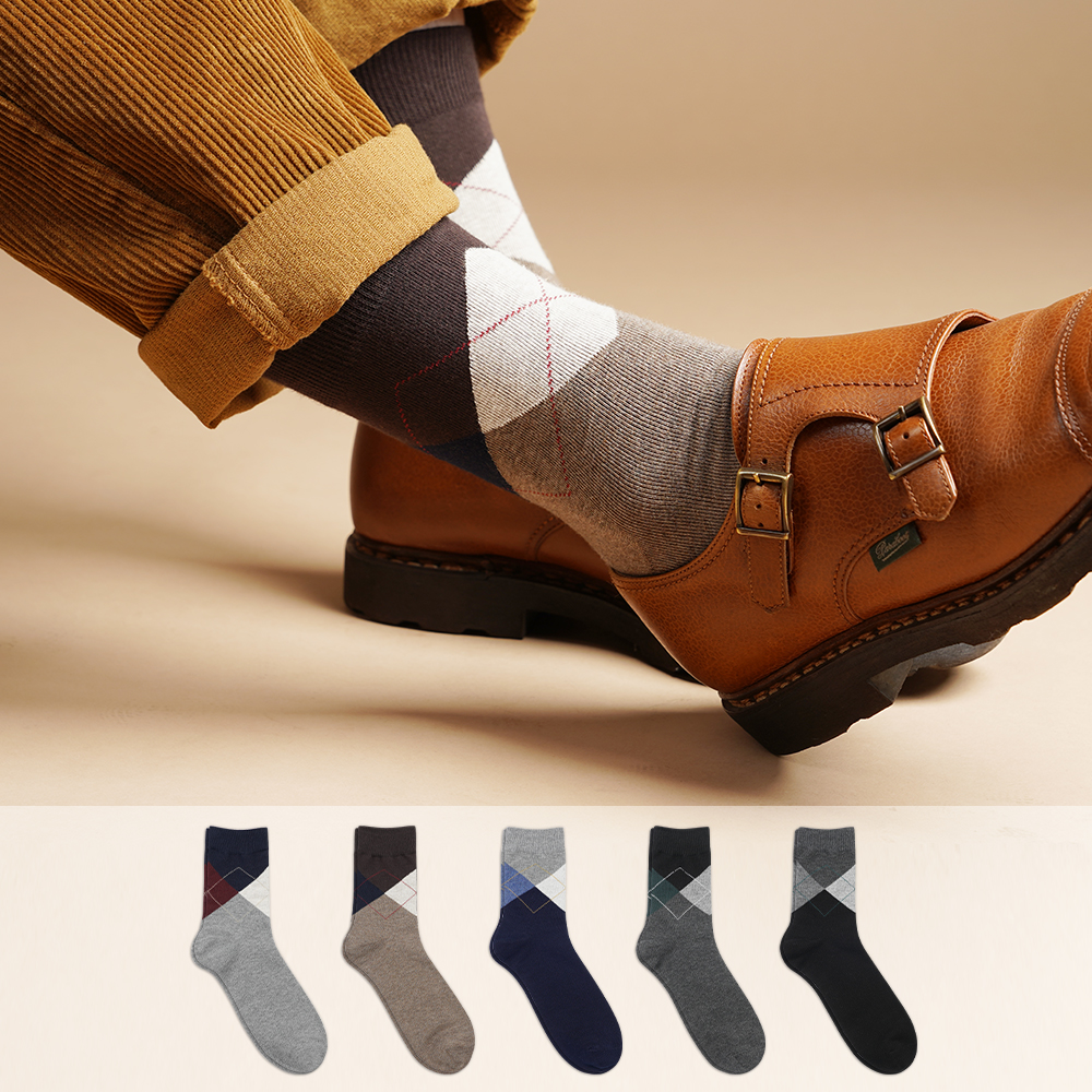 삭피엔스 남자 중목 패션 양말 싱글 아가일 패턴 5color N배송