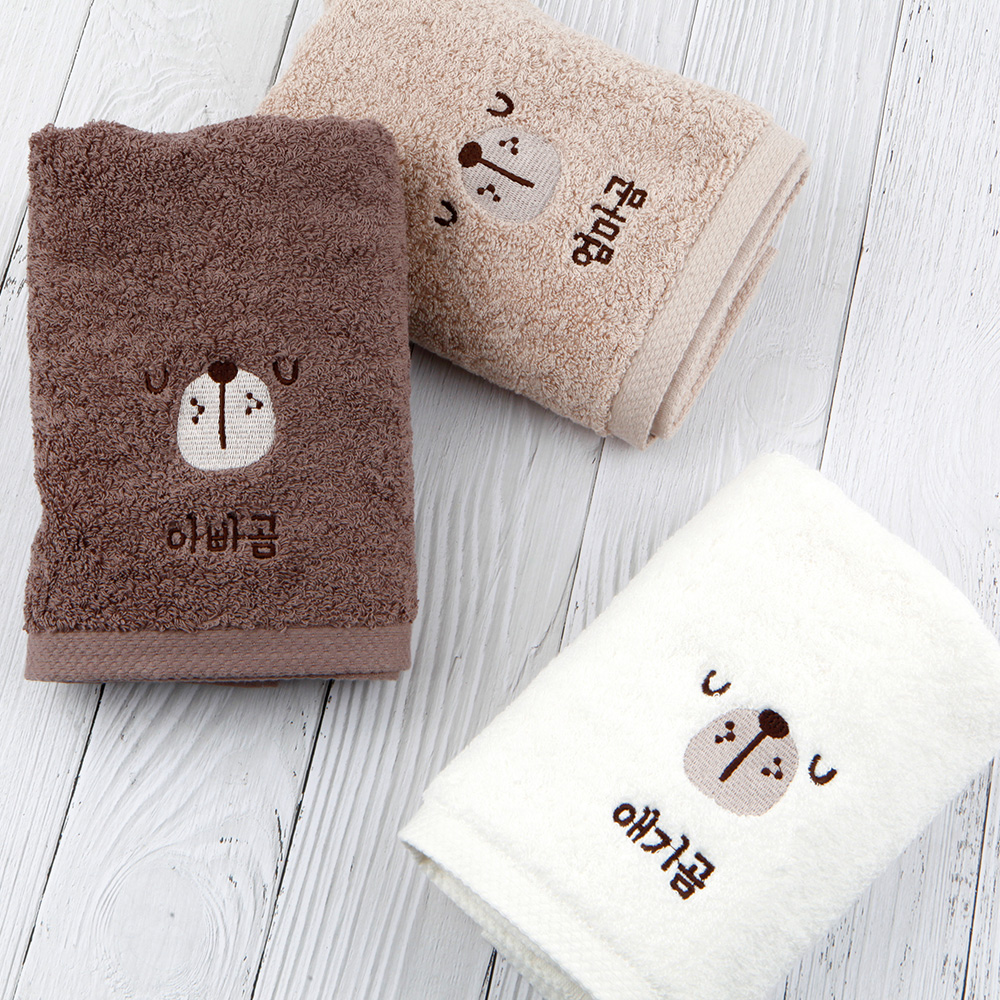 [주문제작]세면타월 송월 해피페이스 곰 180g White - 상품 이미지