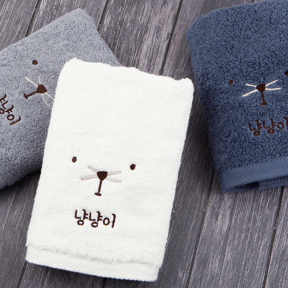 [주문제작]세면타월 송월 해피페이스 고양이 180g White - 상품 이미지