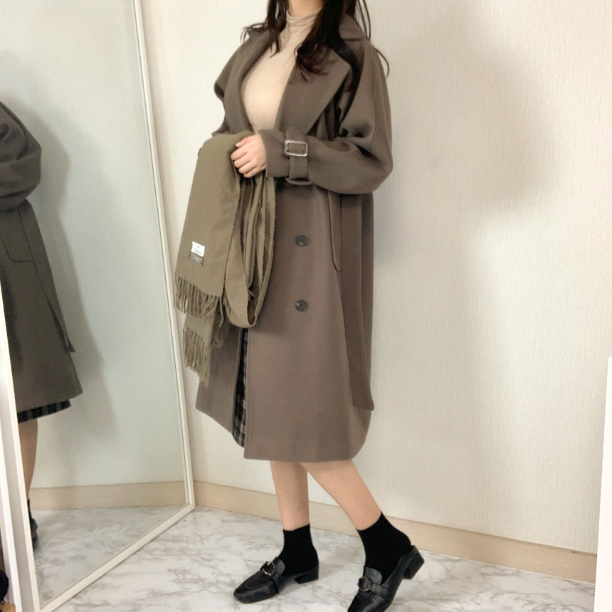 [울함유/고퀄]라떼 허리벨트 트렌치 더블 롱 울코트 상세 이미지 5