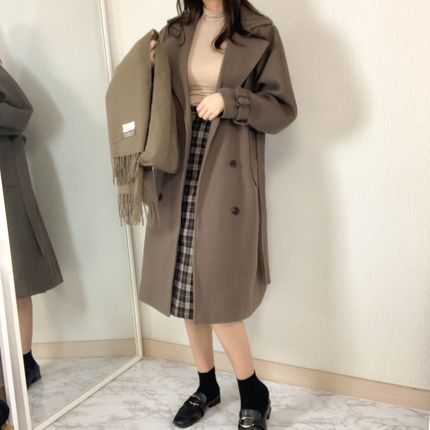 [울함유/고퀄]라떼 허리벨트 트렌치 더블 롱 울코트 상세 이미지 10
