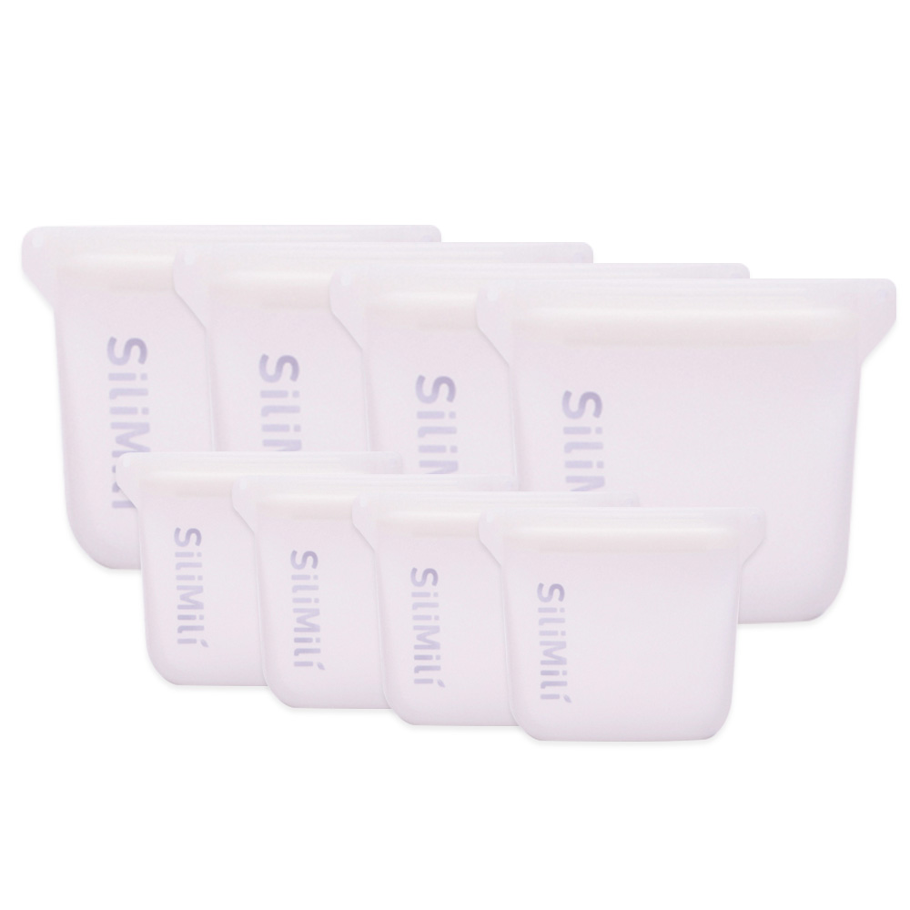 [실리밀리] 오리지널 스탠딩 실리콘지퍼백 500ml X 4p + 1000ml X 4p 8종 (열탕,냉동,전자레인지) - 상세 이미지 2