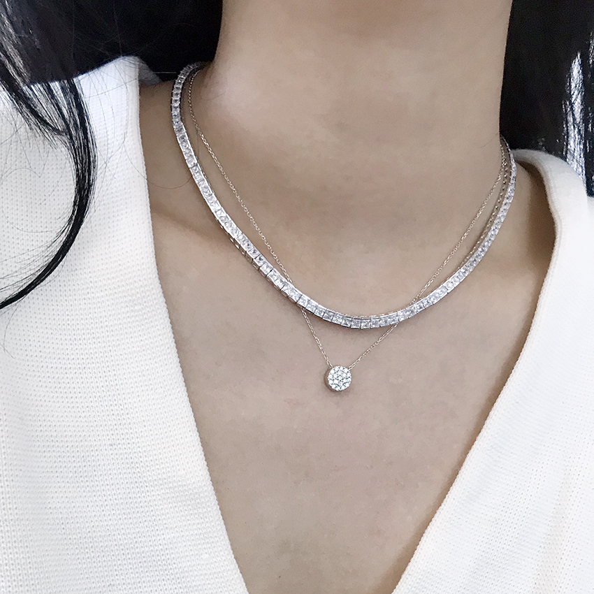 2.5mm 스퀘어 큐빅 지르코니아 테니스목걸이 이미지 7