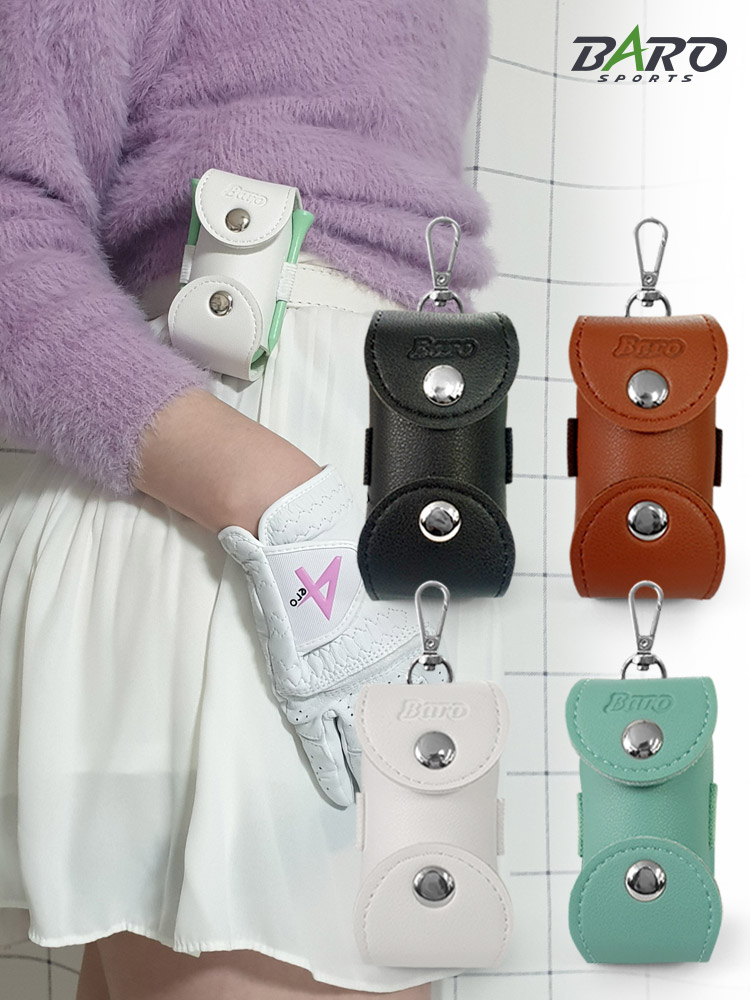 [바로스포츠] 골프공주머니 2구 가죽 골프공파우치 볼주머니 벨트장착가능 BA-0802