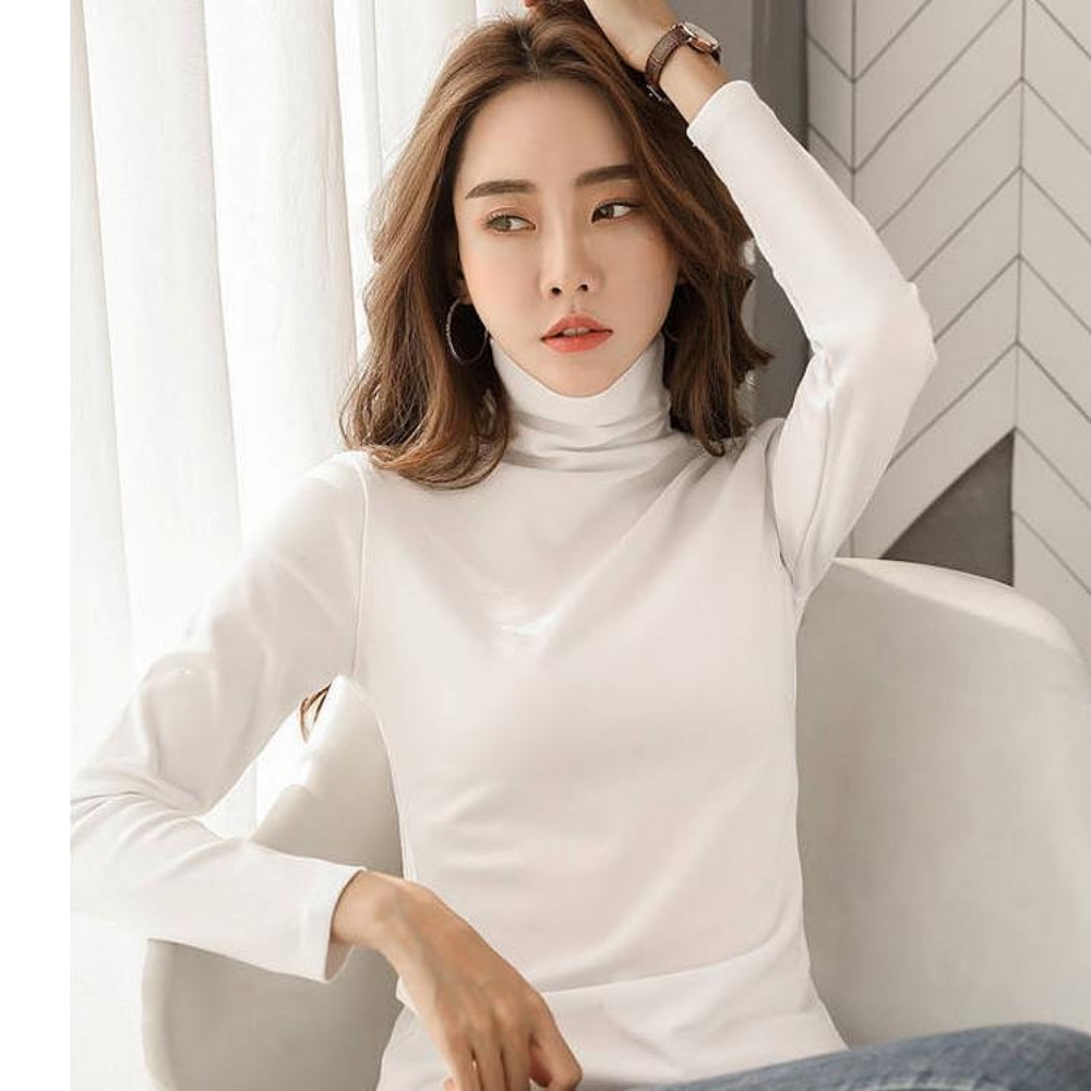 여성 기모 폴라 목티 여자 레이온 얇은 무지 면티 긴팔롱 티셔츠 핑크 브라운 블랙 화이트 - 상세 이미지 2