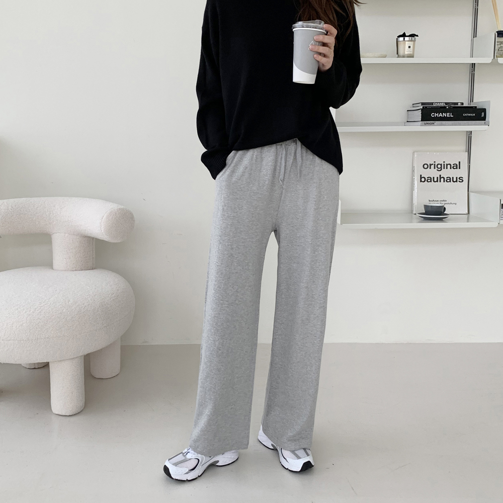 하이웨스트 세미 밴딩 와이드팬츠 여성 트레이닝 통바지 편한 고무줄팬츠 겨울바지 기모바지 - 상세 이미지 2