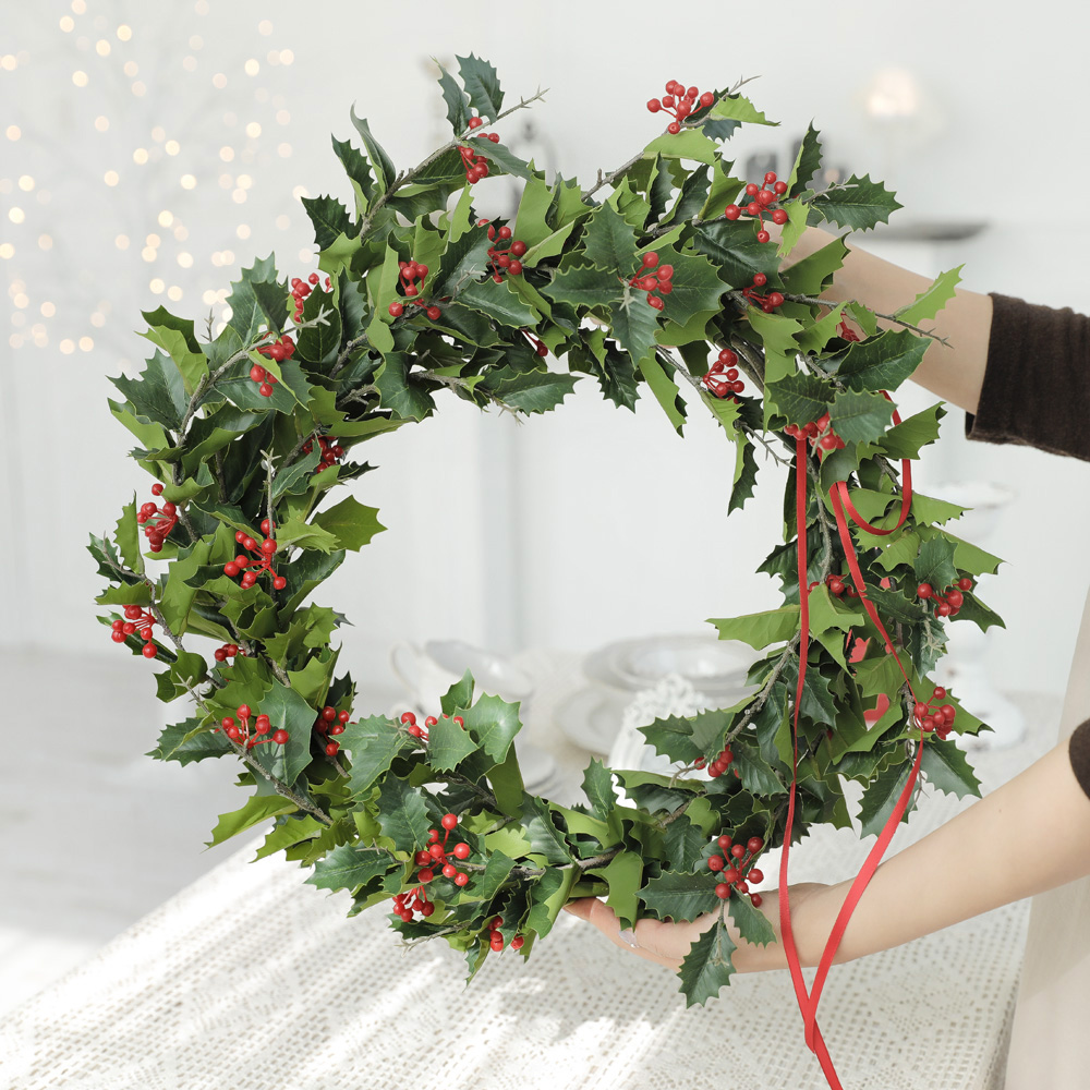 홀리 크리스마스 DIY 호랑 가시 나무 가지 조화 리스 장식 만들기