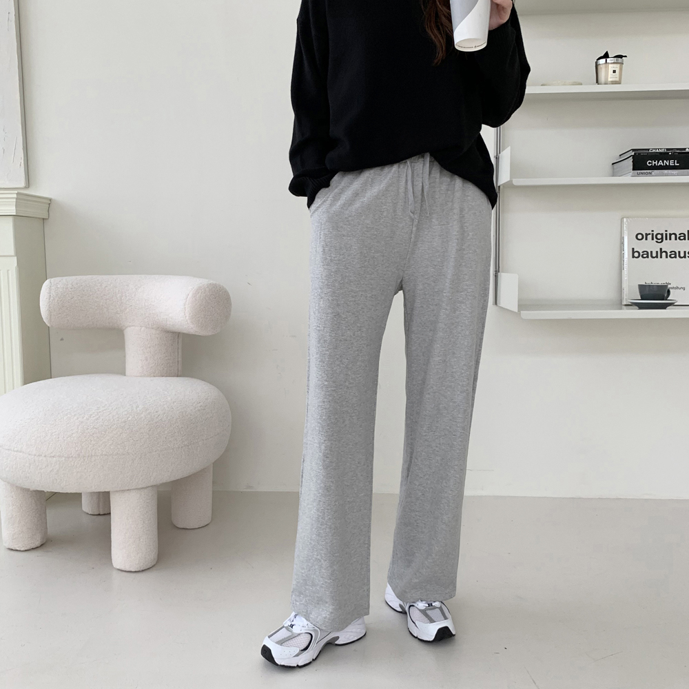 하이웨스트 세미 밴딩 와이드팬츠 여성 트레이닝 통바지 편한 고무줄팬츠 겨울바지 기모바지 - 상세 이미지 4