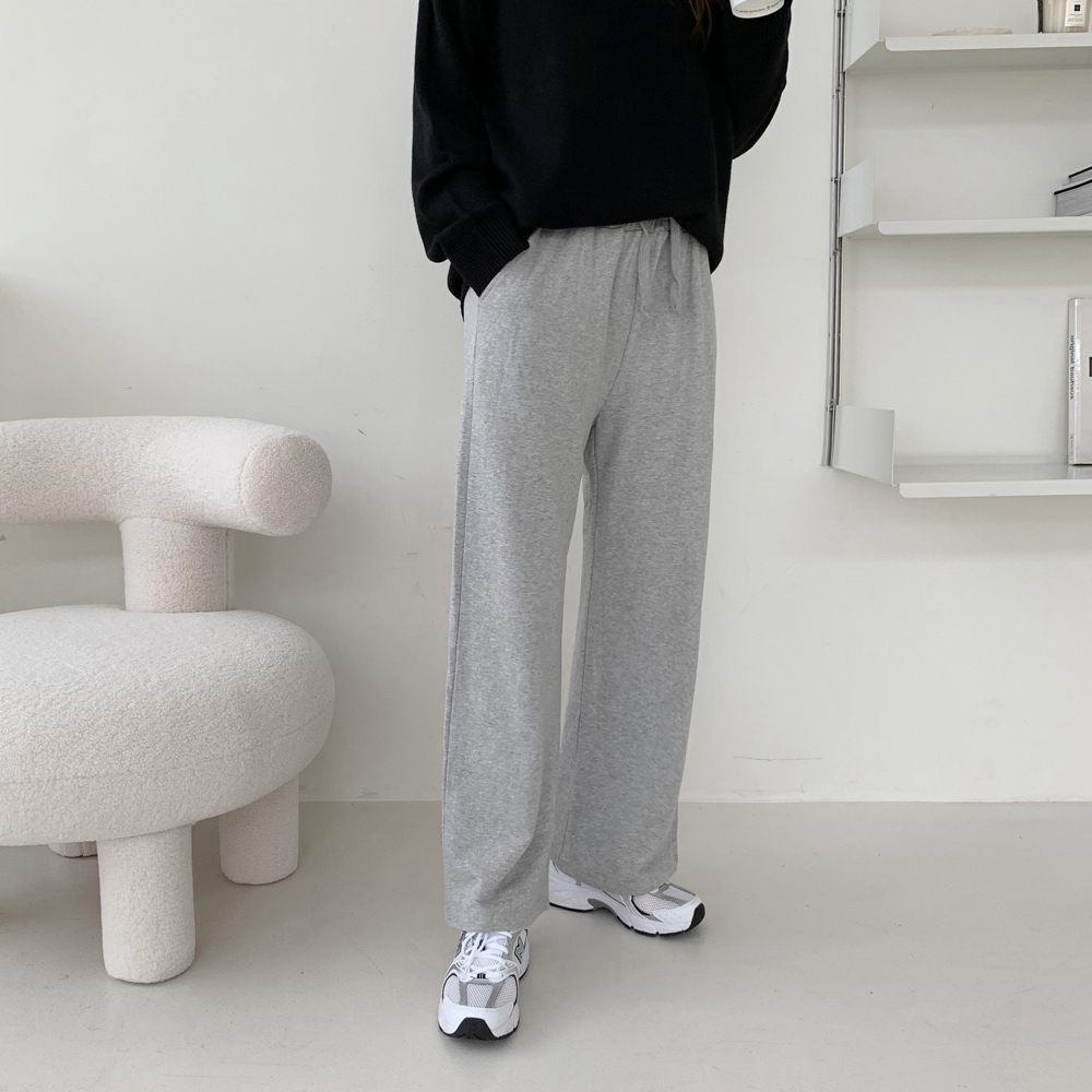 하이웨스트 세미 밴딩 와이드팬츠 여성 트레이닝 통바지 편한 고무줄팬츠 겨울바지 기모바지 - 상세 이미지 5