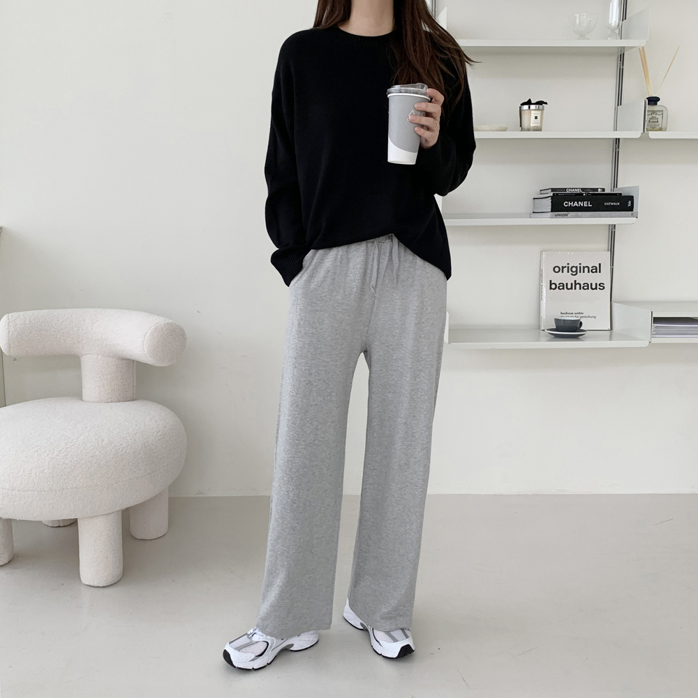 하이웨스트 세미 밴딩 와이드팬츠 여성 트레이닝 통바지 편한 고무줄팬츠 겨울바지 기모바지 - 상세 이미지 3