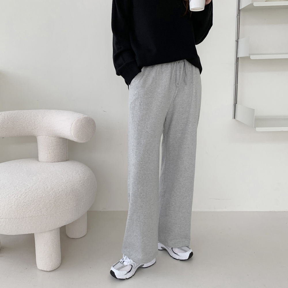 하이웨스트 세미 밴딩 와이드팬츠 여성 트레이닝 통바지 편한 고무줄팬츠 봄 면바지