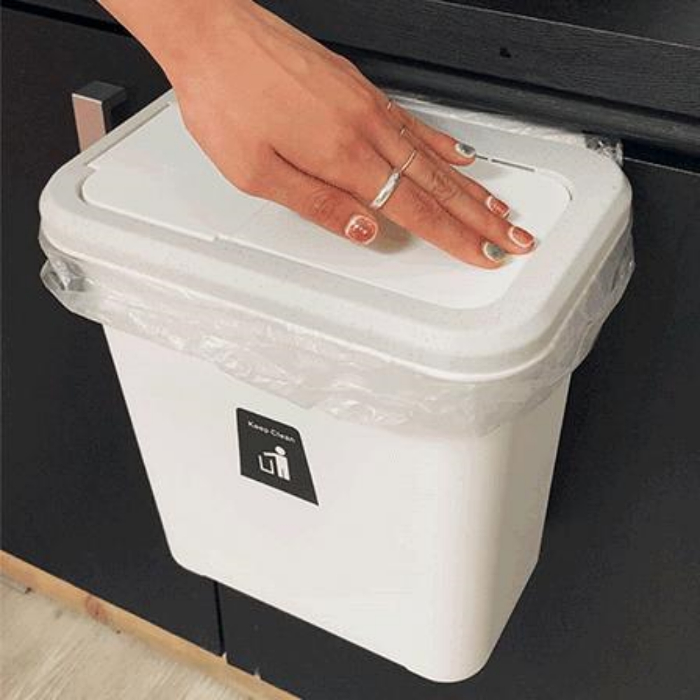 반자동 뚜껑 주방 음식물 쓰레기통 가정용 미니 걸이형 인테리어 휴지통