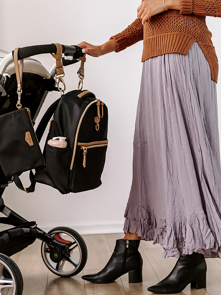 트웰브리틀 미디고 기저귀가방 백팩 출산 임신 선물, 블랙/탄