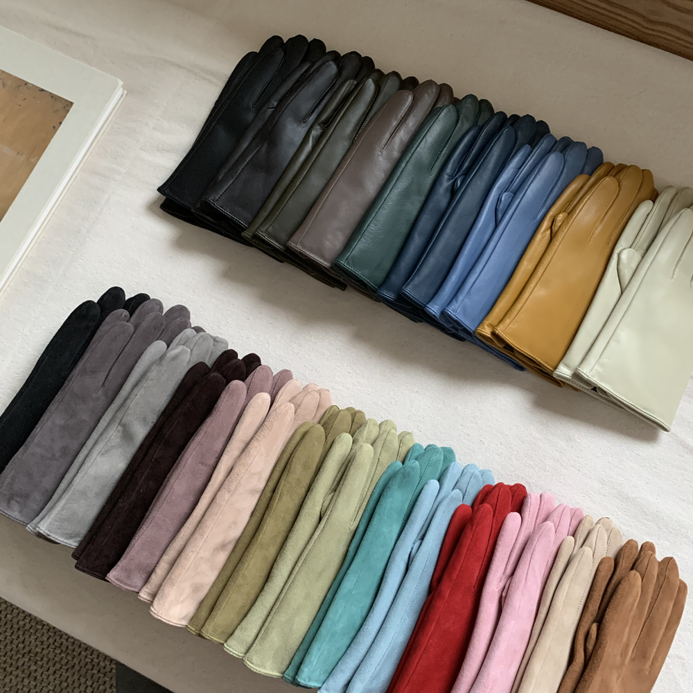 (백화점 납품) 천연 스웨이드 기모 여성 겨울장갑 털 가죽 장갑 스마트폰 터치 손가락 장갑 제품 이미지