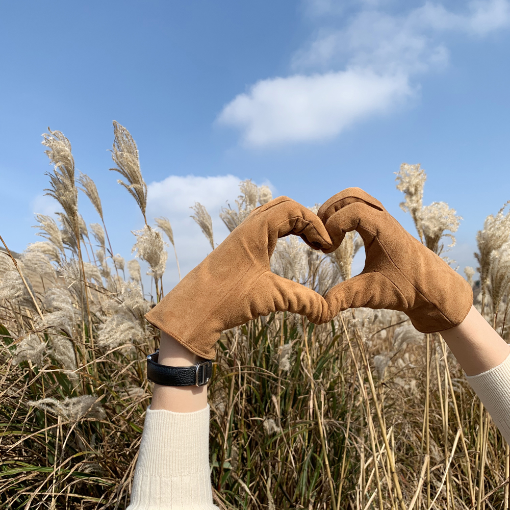 (백화점 납품) 천연 스웨이드 기모 여성 겨울장갑 털 가죽 장갑 스마트폰 터치 손가락 장갑 상세 이미지 7