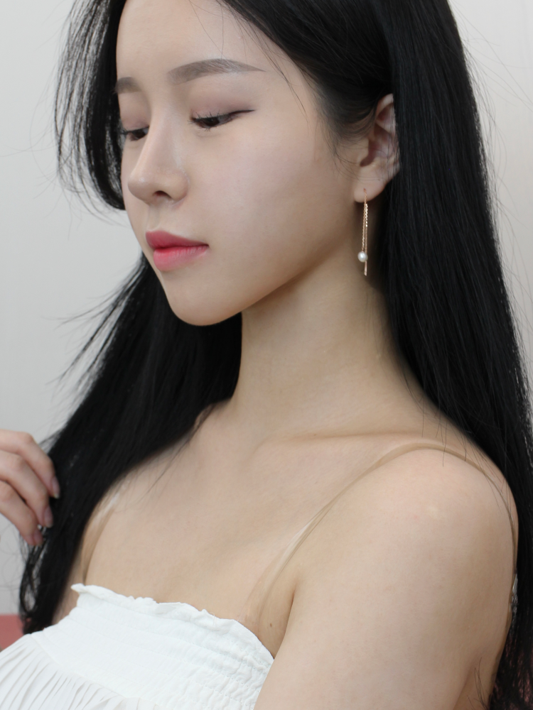 샤밍 14K 담수 진주 드롭 귀걸이 펄 퀸 롱 드롭 데일리 골드 여자 20대 - 상세 이미지 4
