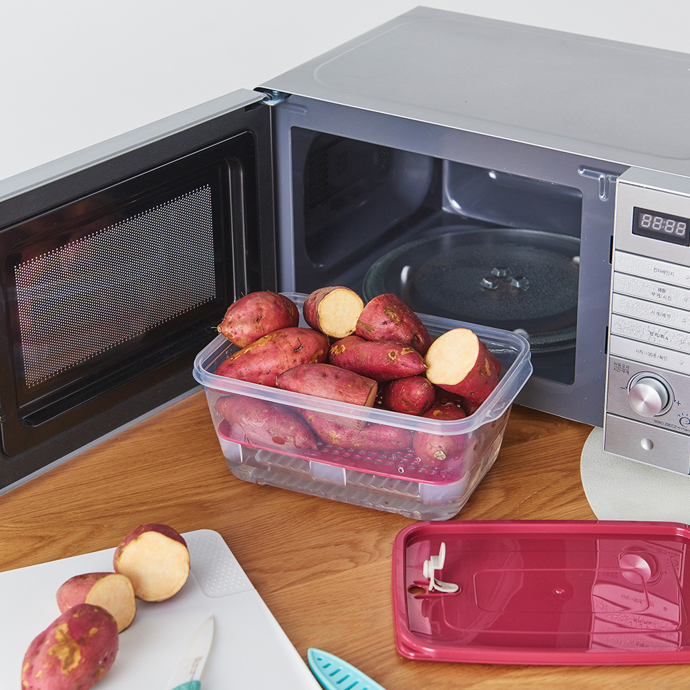 이지앤프리 전자레인지 전용 대용량 야채 단호박 양배추 고구마찜용기 3000ml 2P + 채반 2P
