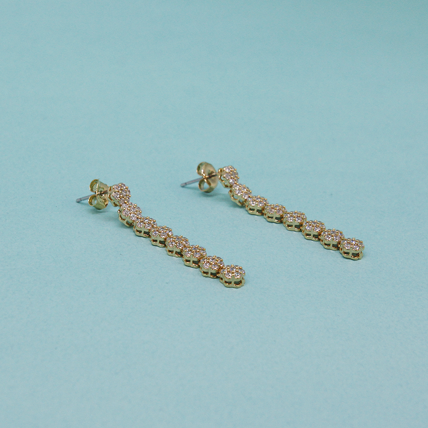 플라워 파베 큐빅 골드 플레이팅 드롭 귀걸이 Earrings - 상세 이미지 4