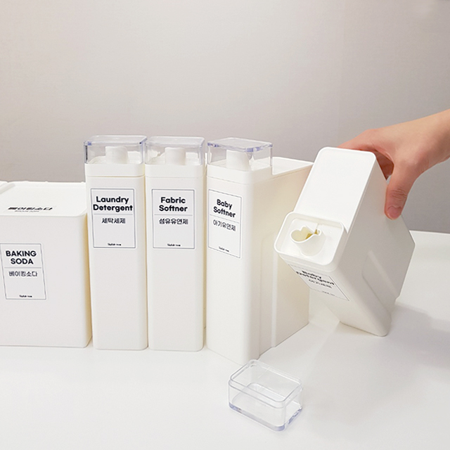 스케치룸 사각 세탁 세제 소분 용기 1000ml 방수라벨 리필 보관 통 가루 틈새수납 실리콘패킹 - 상품 이미지