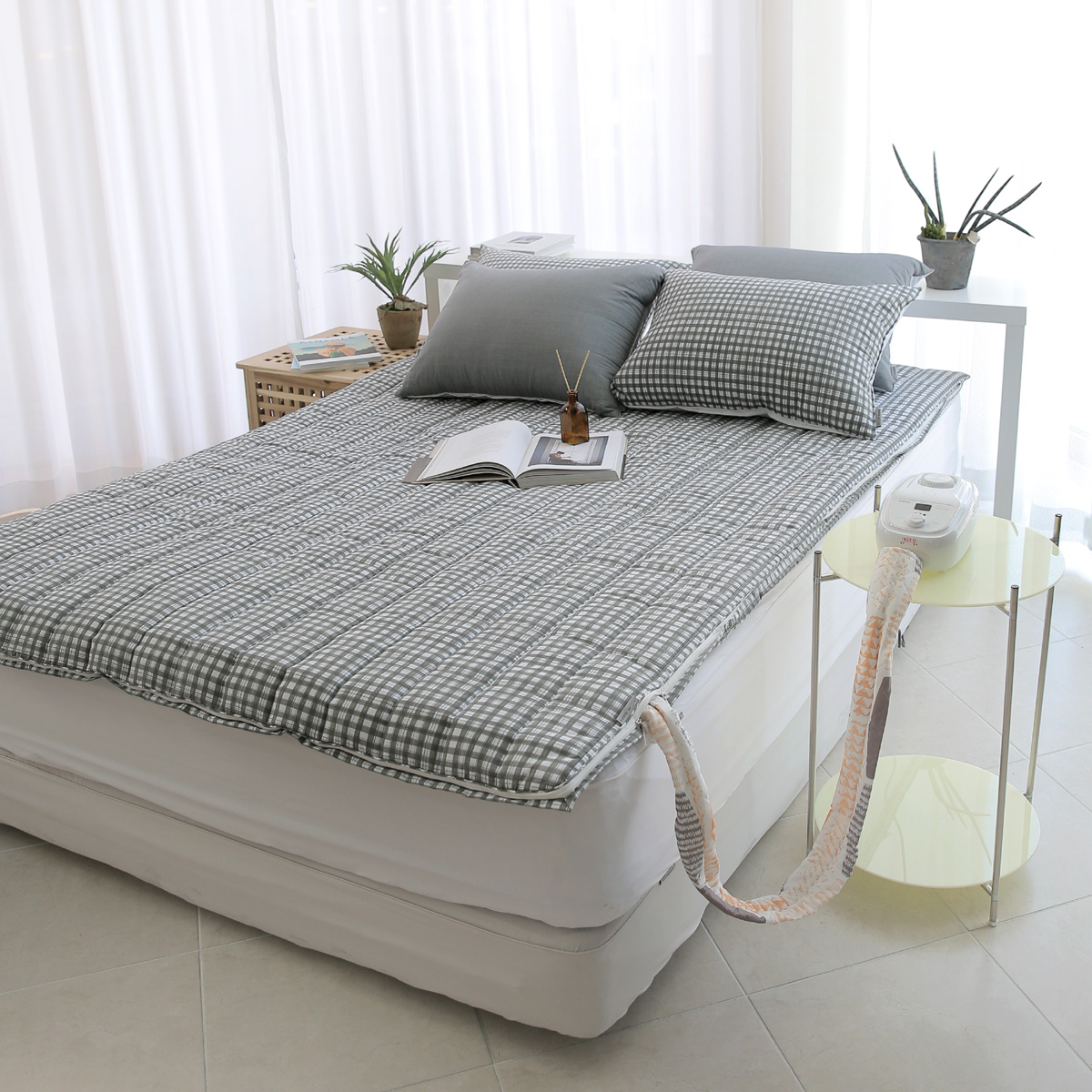 알러지케어 온수매트커버 겸용 요커버 바닥이불 모달 체크 손님용이불 110x210