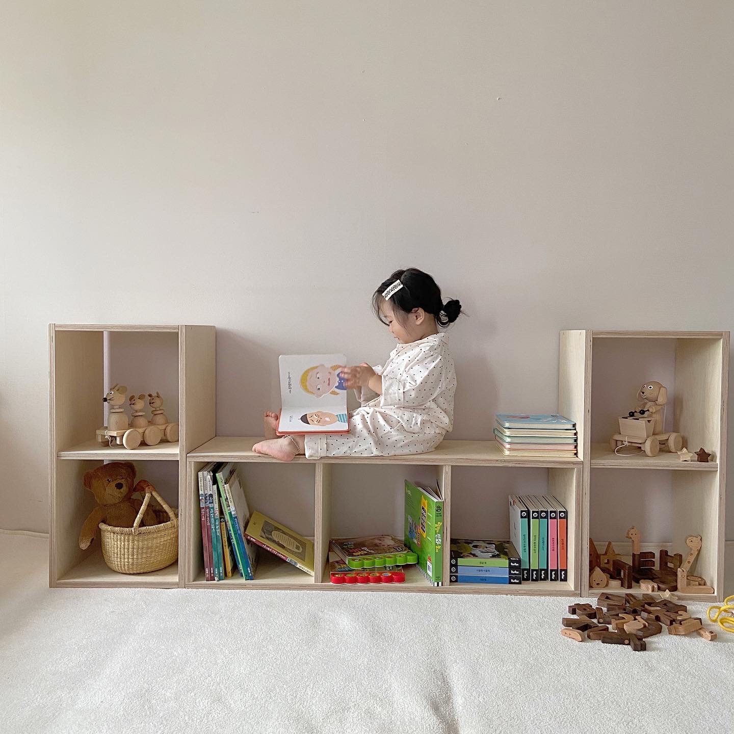 라떼파파 유아 아기 네모 책꽂이 수제 가구