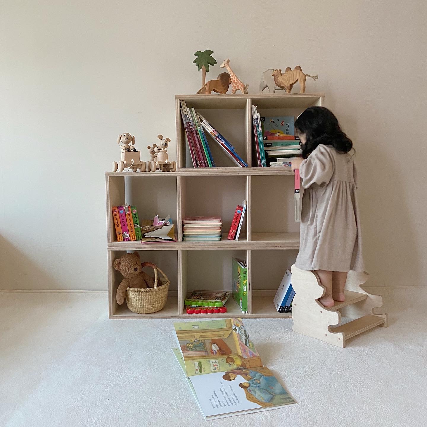 라떼파파 유아 아기 네모 책꽂이 수제 가구