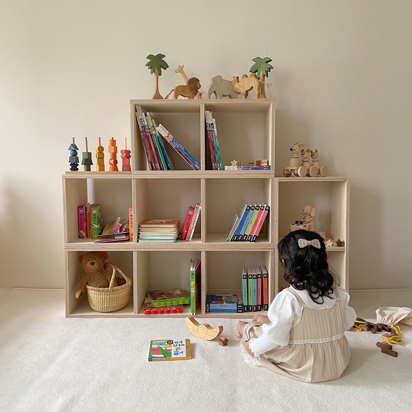 라떼파파 유아 아기 네모 책꽂이 수제 가구