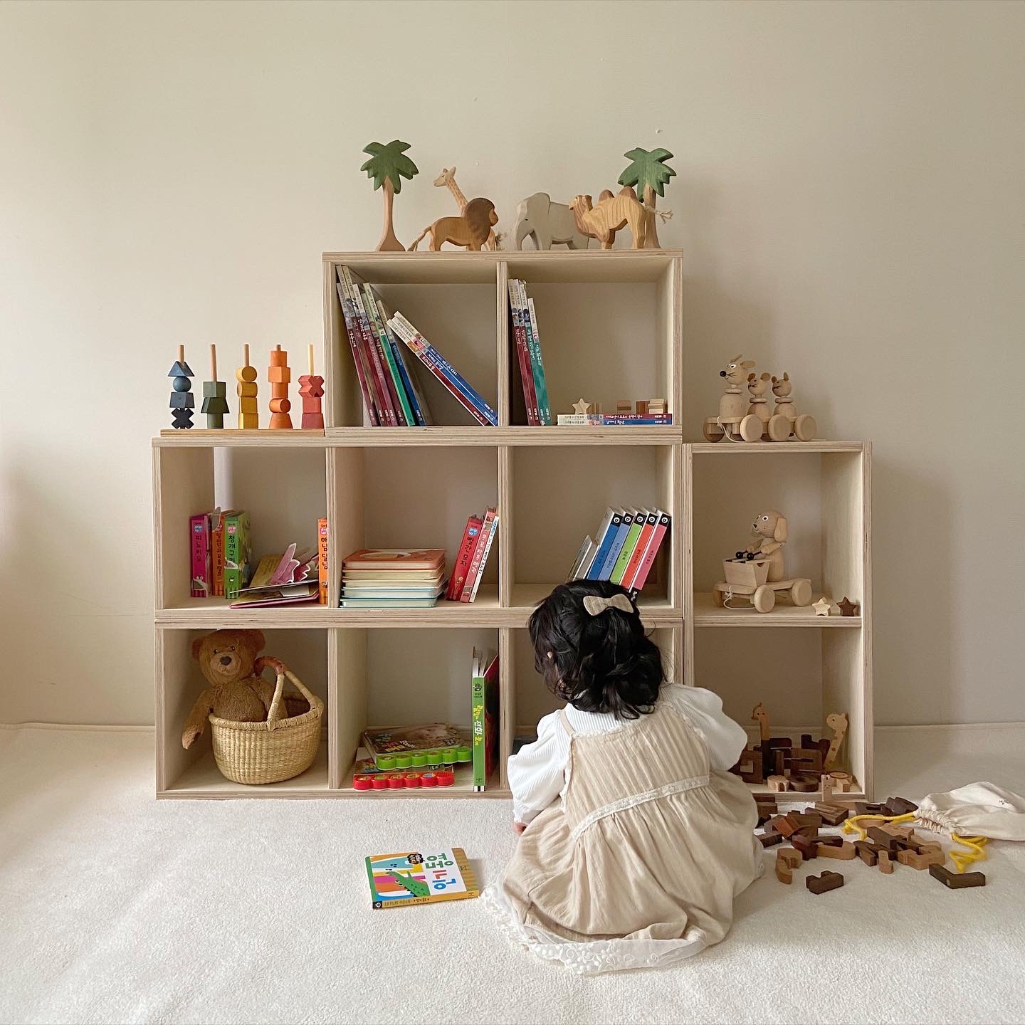 라떼파파 유아 아기 네모 책꽂이 수제 가구
