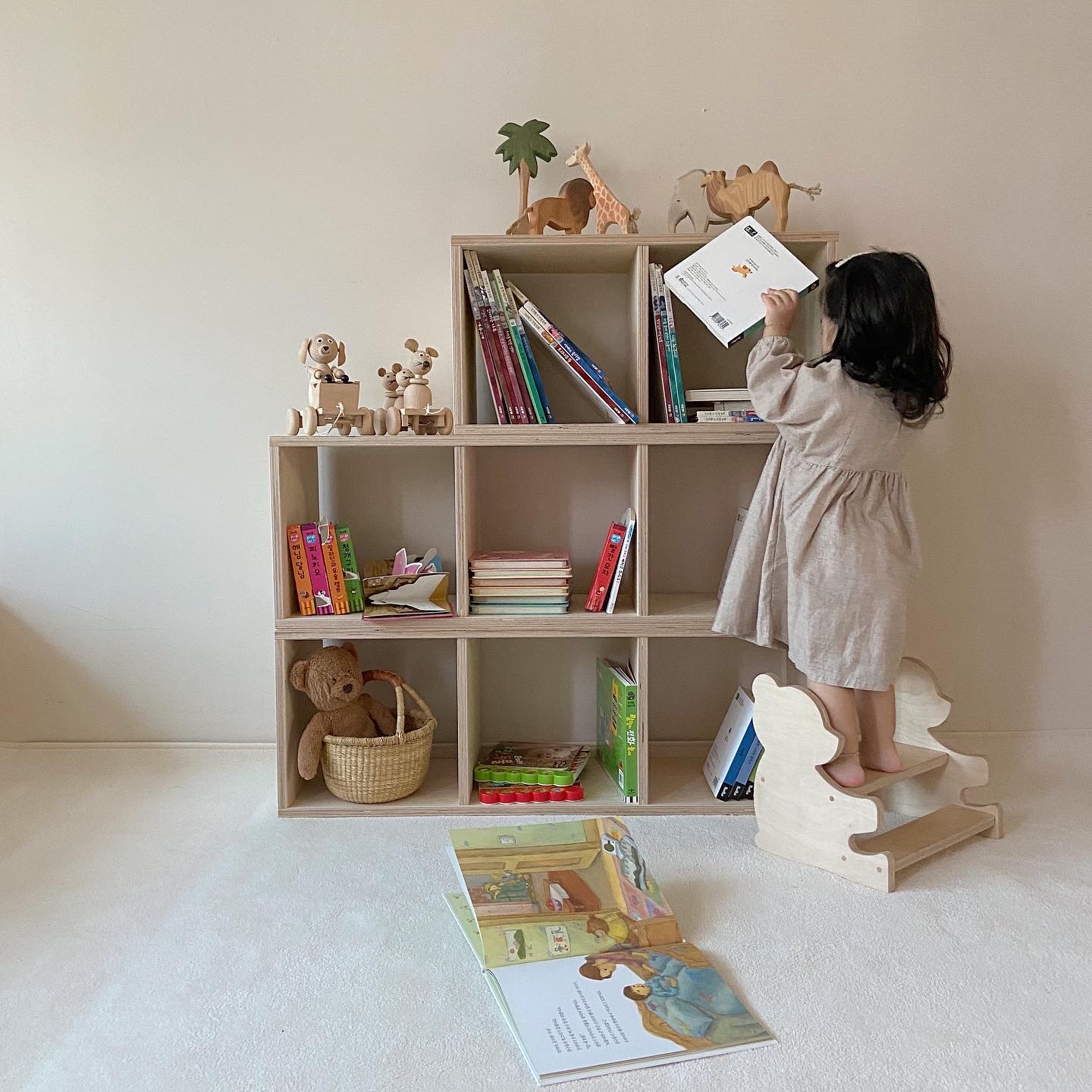 라떼파파 유아 아기 네모 책꽂이 수제 가구