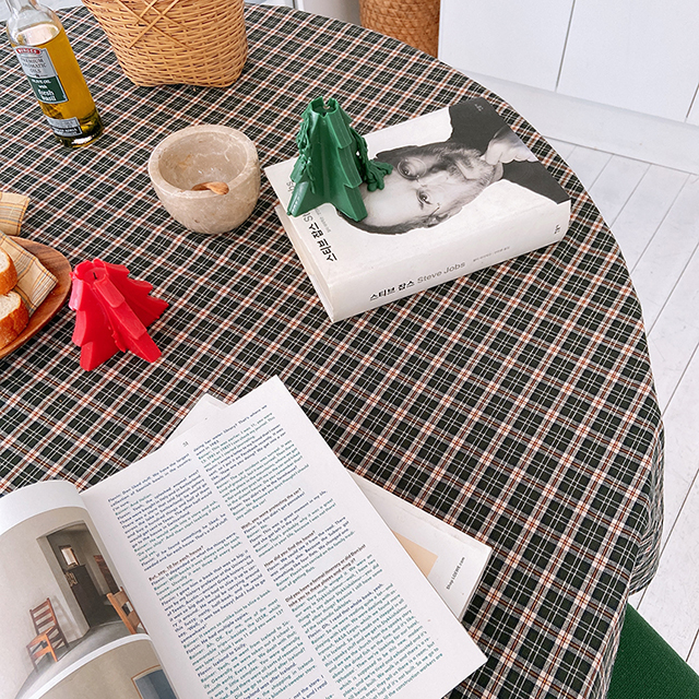 어텀 빈티지 체크 식탁보 테이블보 크리스마스 캠핑 파티 연말 집들이 그린 95X110
