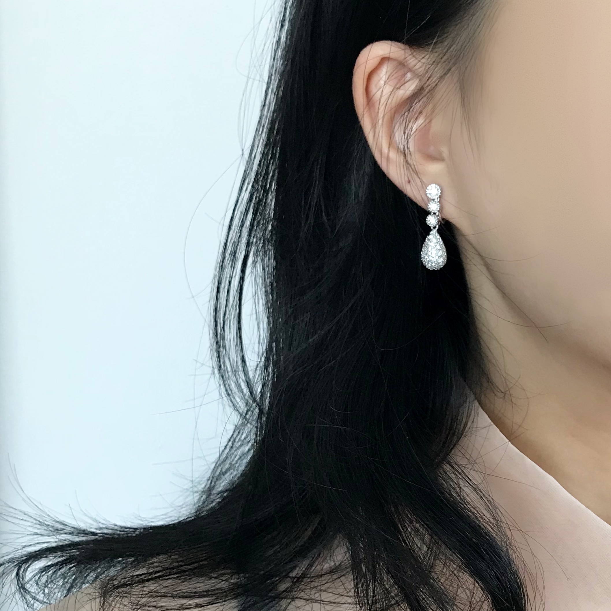 클립형 꽃발 프롱 티어드롭 귀걸이 이어링 - 상세 이미지 2