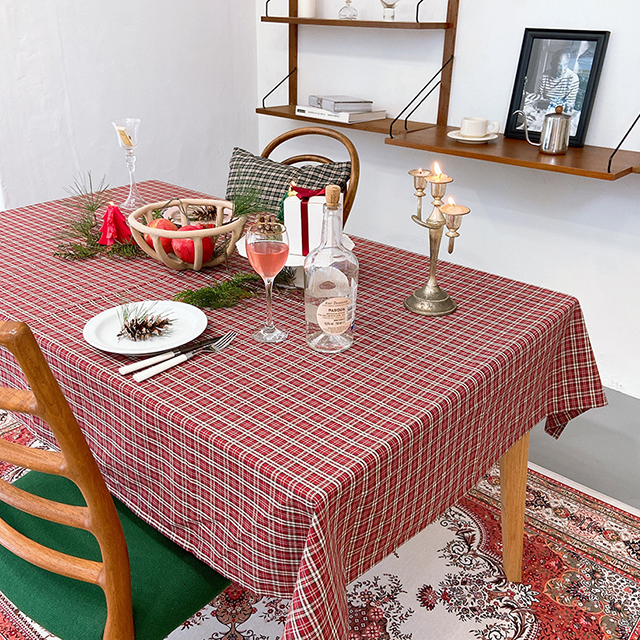 어텀 빈티지 체크 식탁보 테이블보 크리스마스 캠핑 파티 연말 집들이 그린 95X110