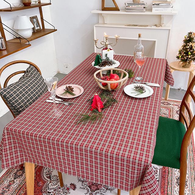 어텀 빈티지 체크 식탁보 테이블보 크리스마스 캠핑 파티 연말 집들이 그린 95X110