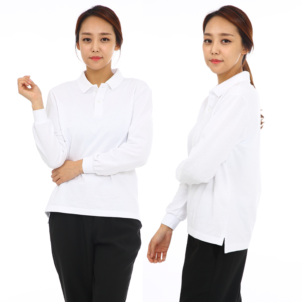 20수pk백색 긴팔티셔츠(추동용) 업소 가게로고제작 위생복 단체 식당 홀서빙복 - 상세 이미지 2