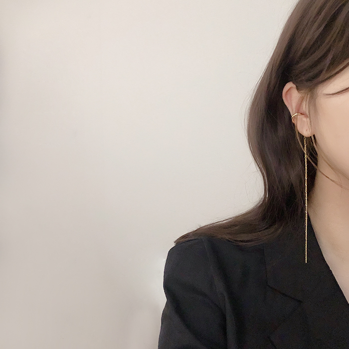 목디스크귀걸이 심플 라인 체인 줄 드롭 링 긴줄 귀찌 이어커프 거북목 교정 - 상세 이미지 4