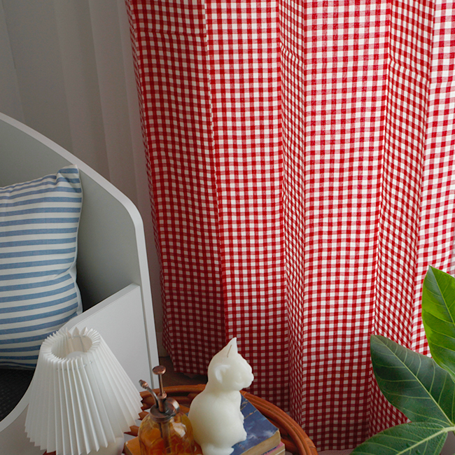 레드 체크 아이방커튼 빈티지 크리스마스 커튼 여아 남아