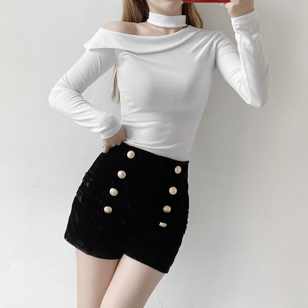 에잇 금장단추 하이웨스트 섹시 벨벳 반바지 숏팬츠 - 상세 이미지 2