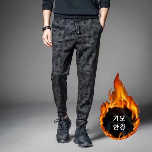남자 조거 기모 트레이닝 팬츠 남성 카모플라쥬 전술 진그레이 겨울 카고 바지 프리사이즈 - 상세 이미지 2