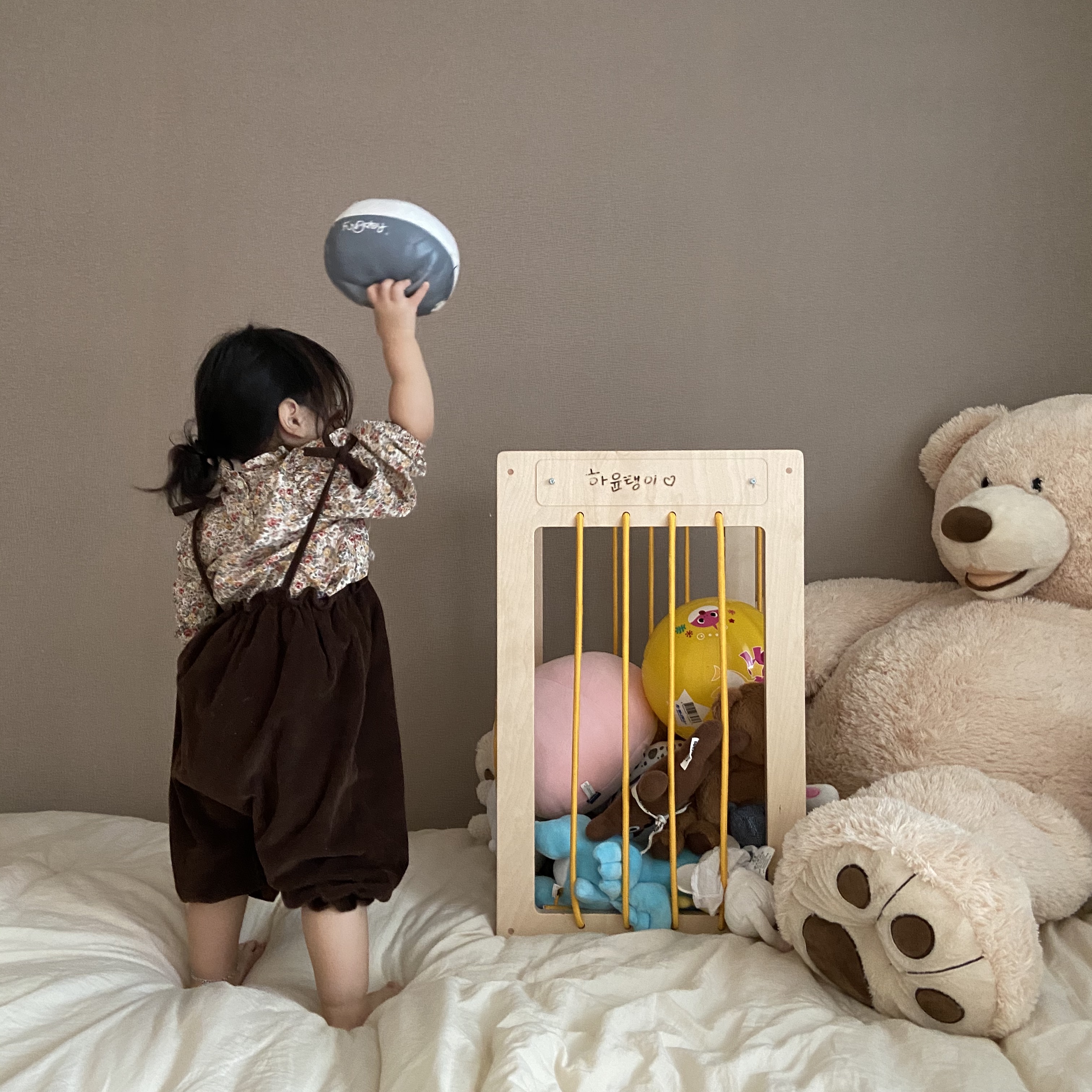 국내제작 친환경 라떼파파 인형보관함 유아 장난감정리 수납함 원목 자작, 로프옐로우 - 상세 이미지 3