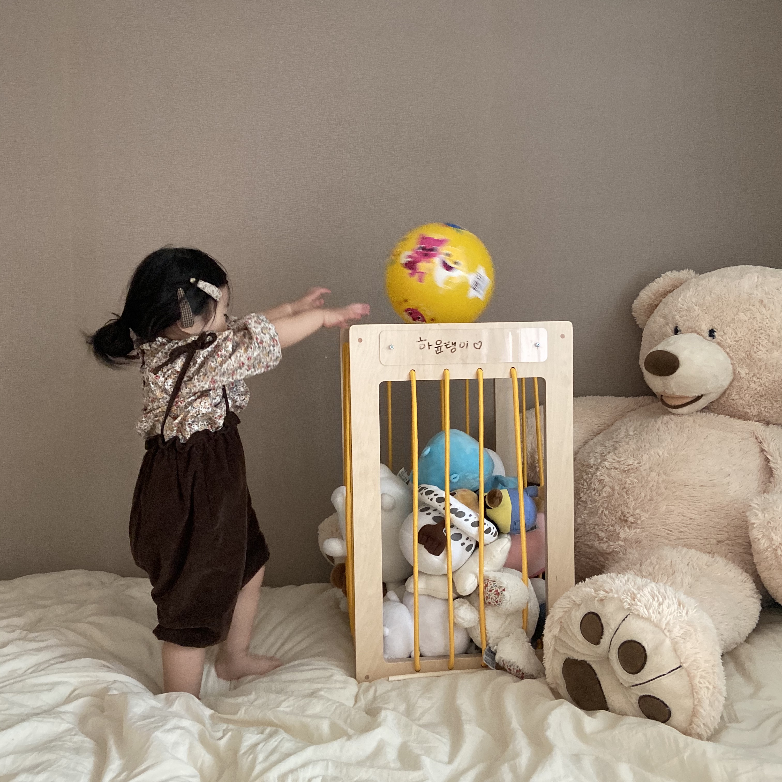 국내제작 친환경 라떼파파 인형보관함 유아 장난감정리 수납함 원목 자작, 로프옐로우 - 상세 이미지 2