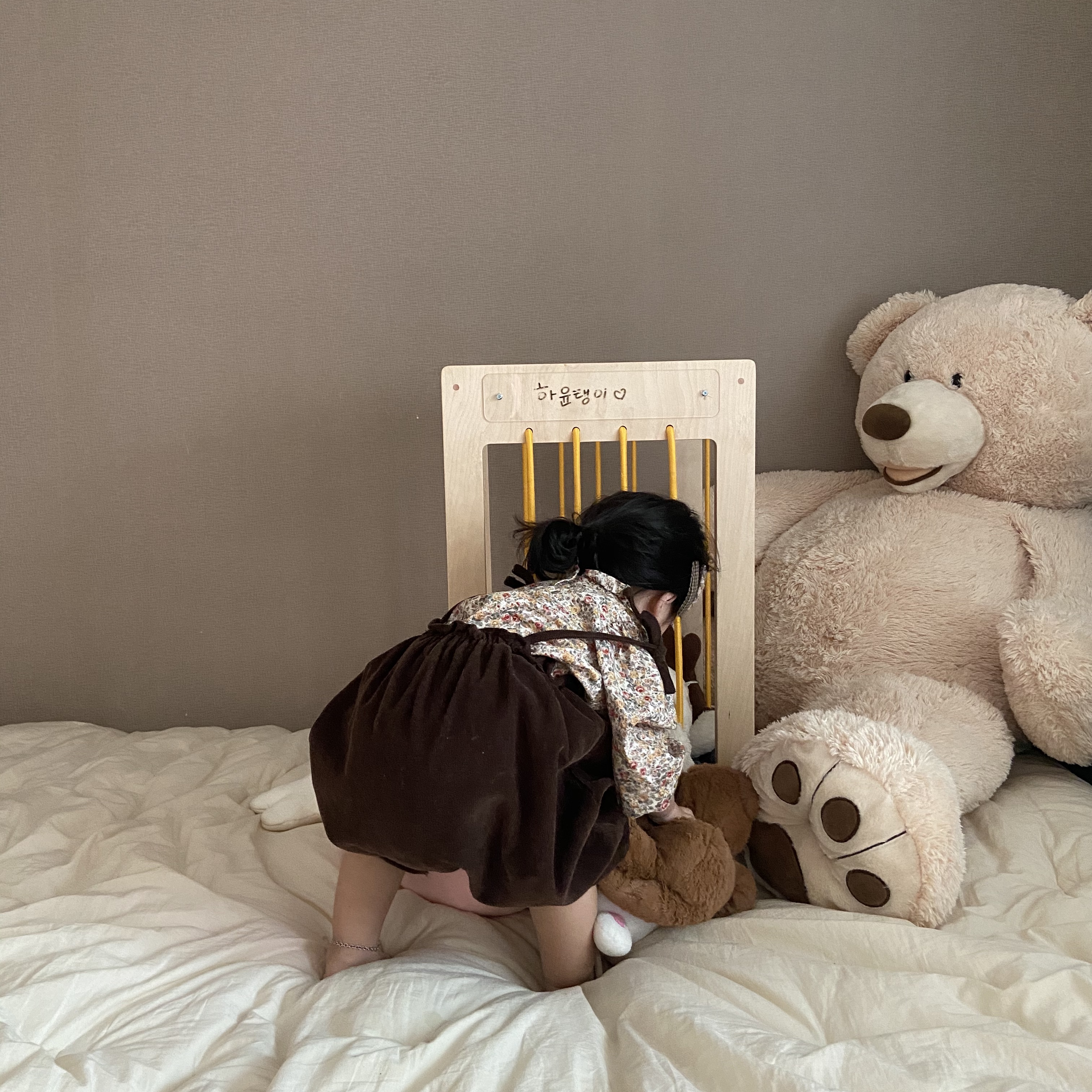 국내제작 친환경 라떼파파 인형보관함 유아 장난감정리 수납함 원목 자작, 로프옐로우 - 상세 이미지 4