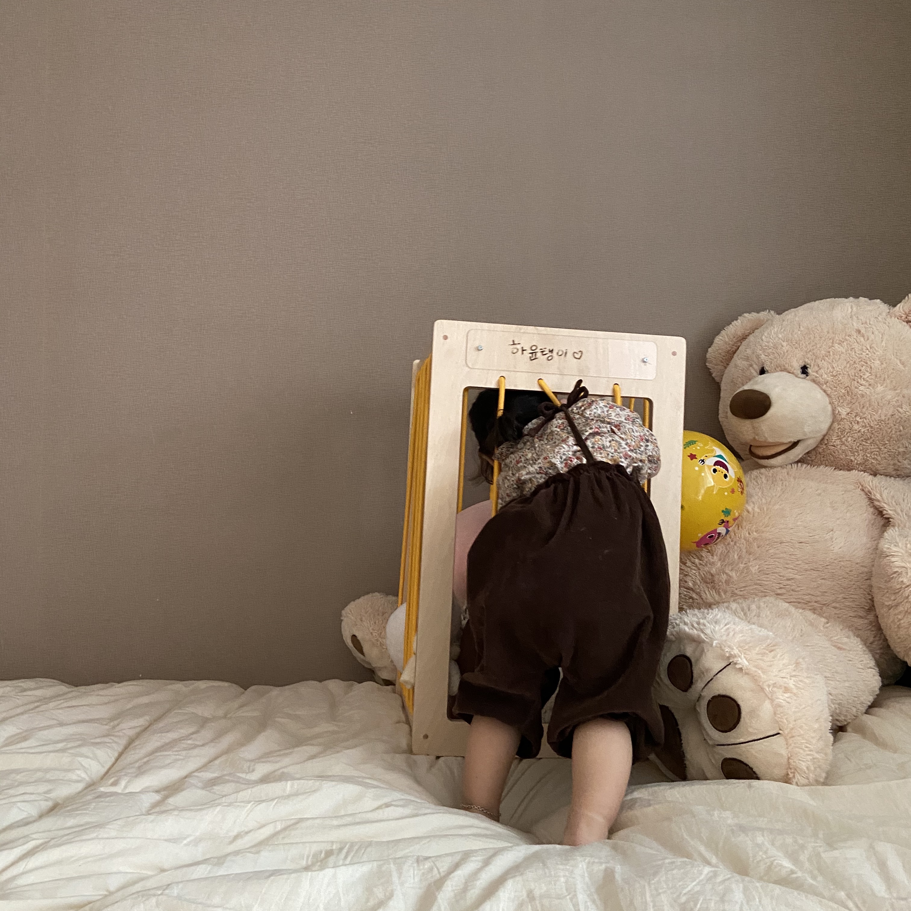 국내제작 친환경 라떼파파 인형보관함 유아 장난감정리 수납함 원목 자작, 로프옐로우 - 상세 이미지 5
