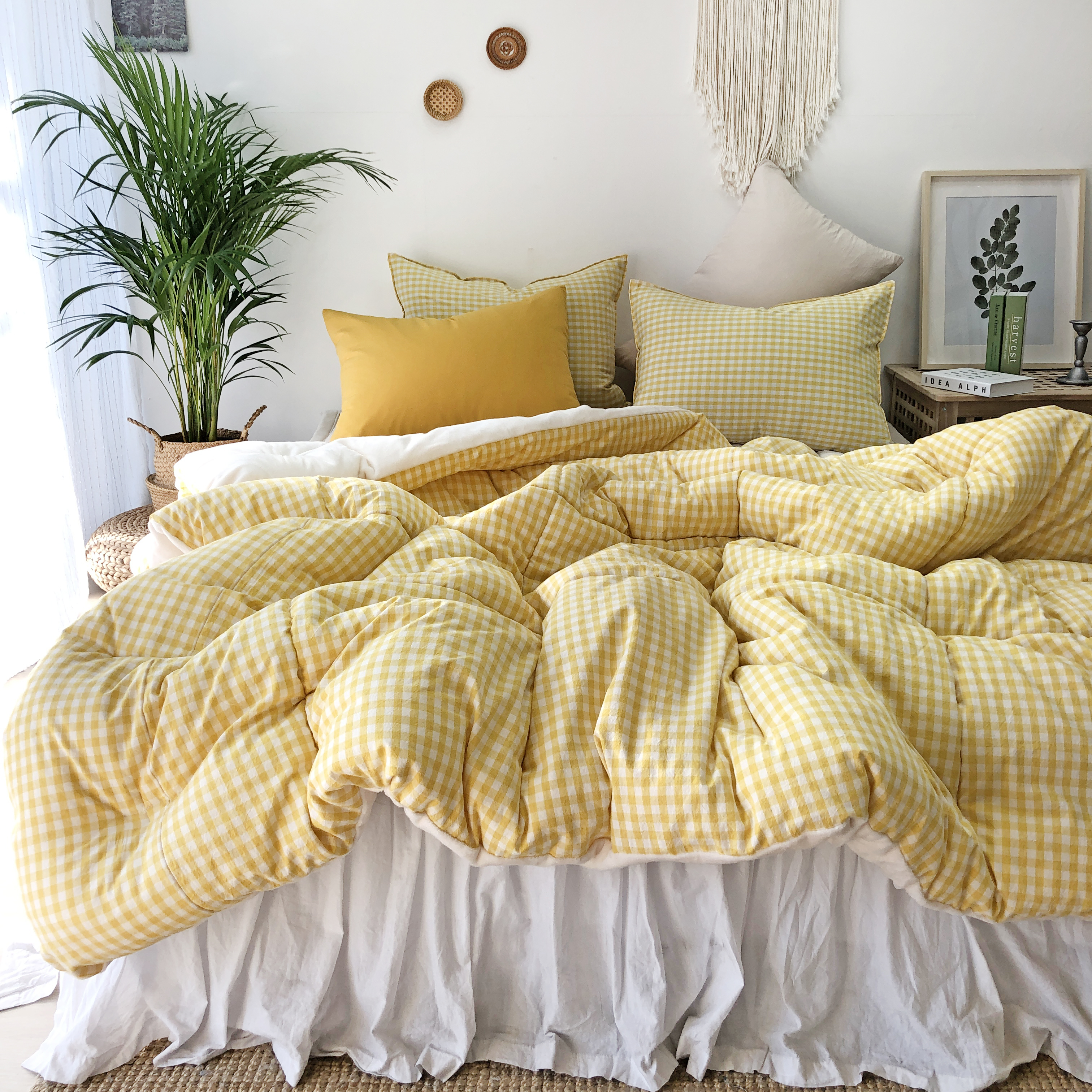 깅엄 체크 워싱 광목천 순면 극세사 겨울 알러지케어 차렵이불 베개세트 SS